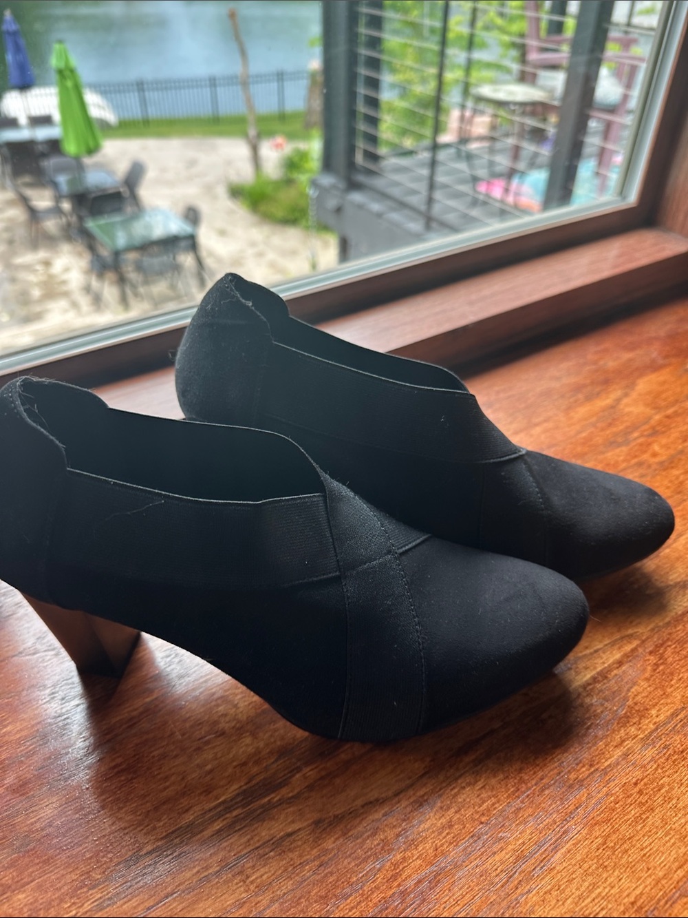 Andrew Geller Black Sueded Ankle Booties with Crossband Detail
